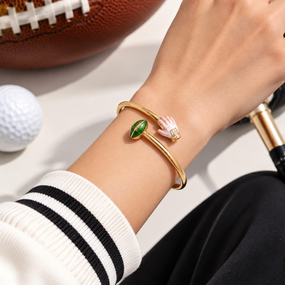 Gold Sports Style Bangle Metal Chain Inlaid Rhinestones Bracelet Tennis Racket Bracelet  Gifts