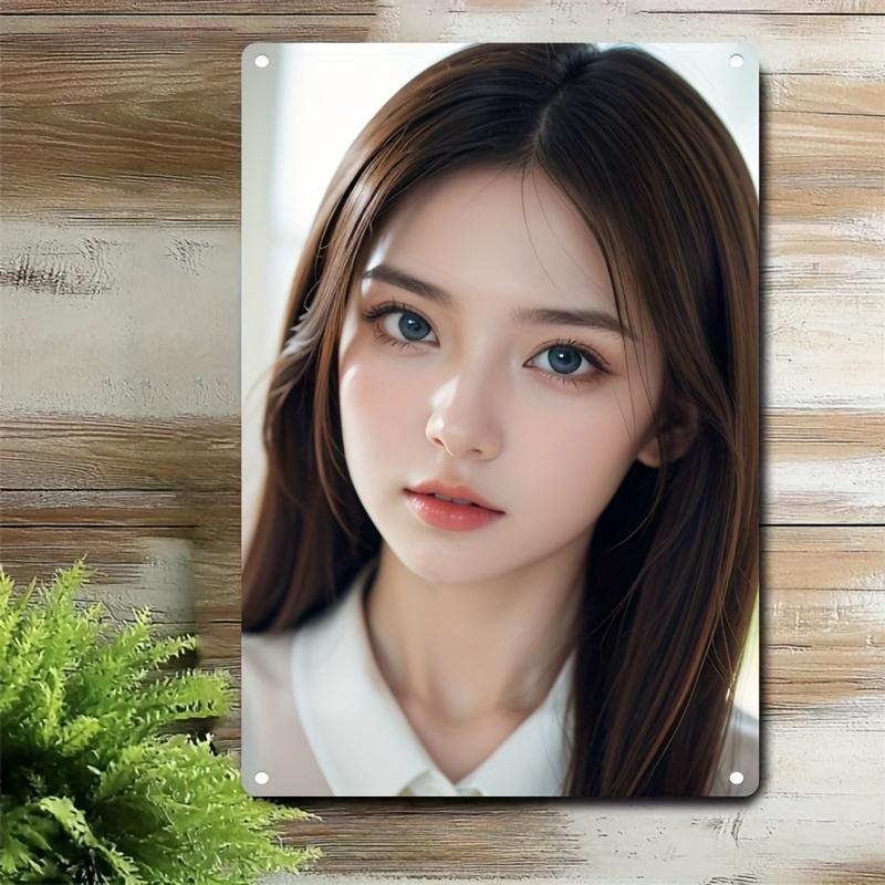 Металлическая табличка в корейском стиле с женским лицом - Минималистичный женский портрет, железный постер для дома, кафе, бара и рождественский подарок