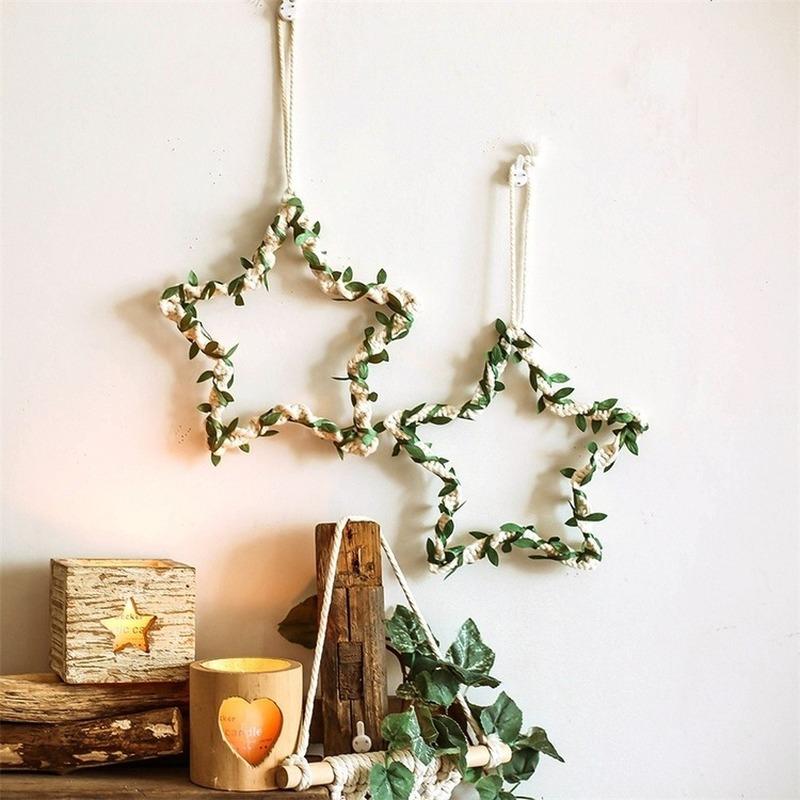 Nordic Stars Leaves Macrame Wall Hanging Tapestry Boho Decor Dorm Living Room Home Decoration