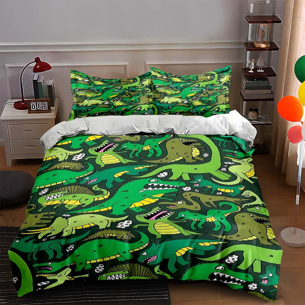 Green dinosaur illustrations. Bedding Duvet cover sets Duvet covers Pillowcases gifts (1 * Duvet Cover 2 * Pillowcases, without duvet insert)