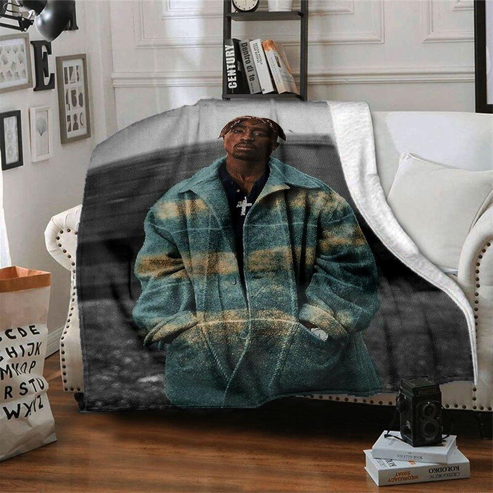 1 шт. Плед в стиле Hip Hop 2Pac, Мягкий, Легкий, Для всех сезонов, Многоцелевой плед для дивана, кровати, офиса и пикников, Французский стиль с культовыми обложками альбомов и цитатами