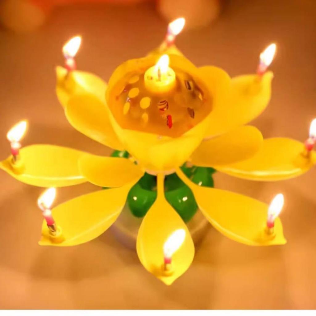 Вращающаяся музыкальная свеча Лотос для торта на день рождения