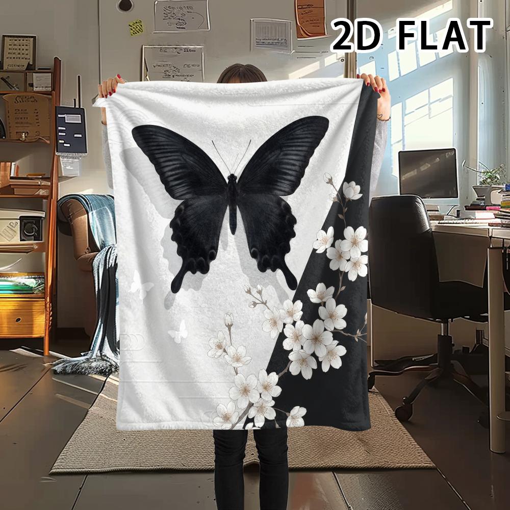 1Pc 2D FLAT Ink Black White Print Flannel Blanket,High quality Comfortable for All Seasons,Home Decor,Warmth and Comfort,Perfect for Christmas Gifts