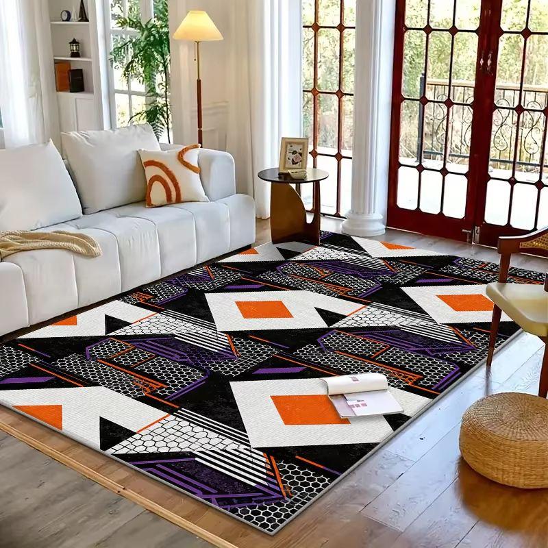 VIKAMA Modern Abstract Geometric Rug—Non-slip, Washable Living Room Sofa Rug and Bedroom Area Rug for Home Decor