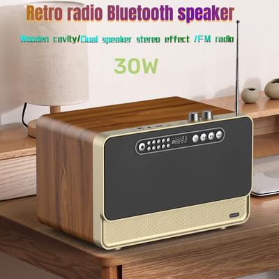 Ретро-радио, домашний беспроводной Bluetooth-динамик, мощный Hi-Fi-сабвуфер, 30 Вт, громкая связь, TF AUX, долгое время воспроизводит звук