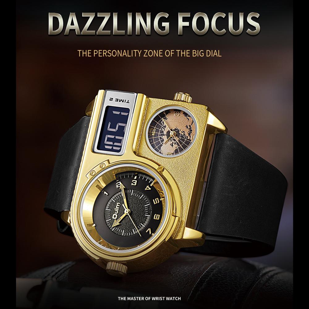Oulm Large Dial Quartz Watch Leather Sports Casual Men's Watch Gold Men's Watch Fashion Cool Watch