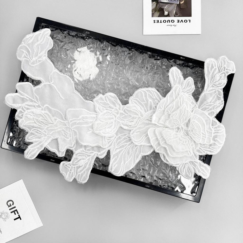 Black And White Organza Embroidery Flower Cloth Sticker Clothing Dress Dress Performance Costume Decorative Cloth Sticker Accessories