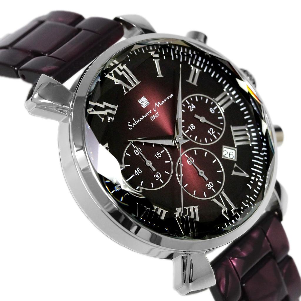 Salvatore Marra Men's Multifaceted Crystal Chronograph Watch with Acetate Strap, Gradient Purple (SM19104A-SSPL)