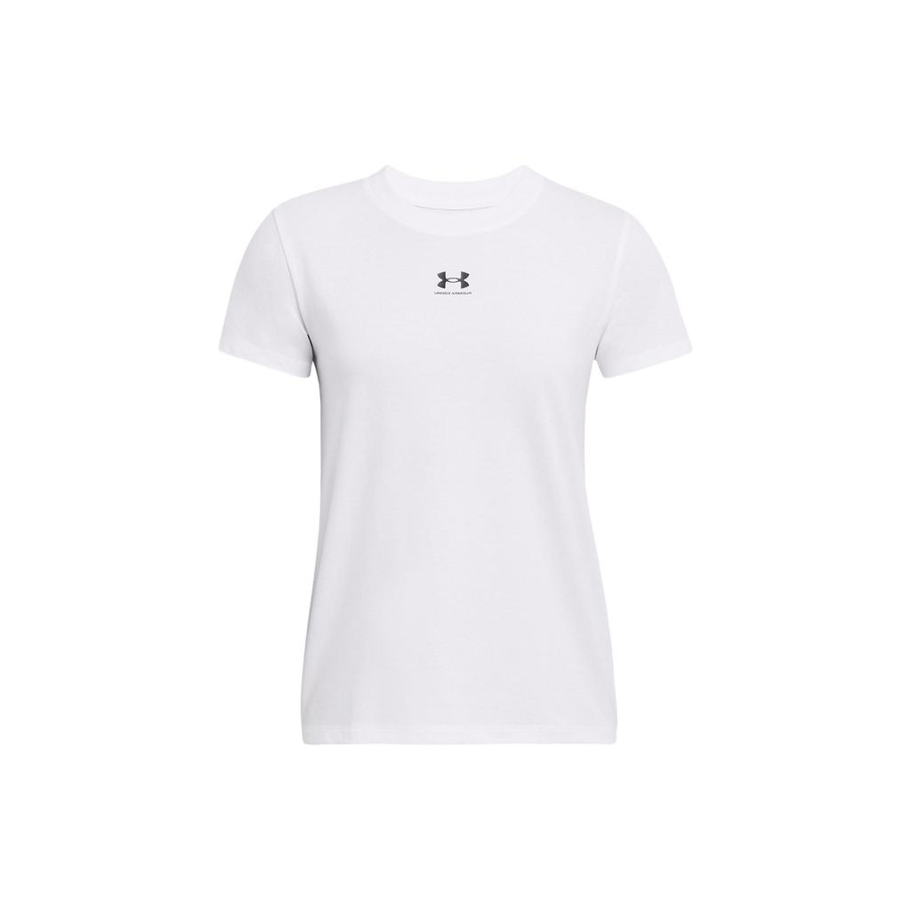 Under Armour Letter Logo Print Round Neck Pullover Short Sleeve T-Shirt Women T-Shirts White 1383648-100