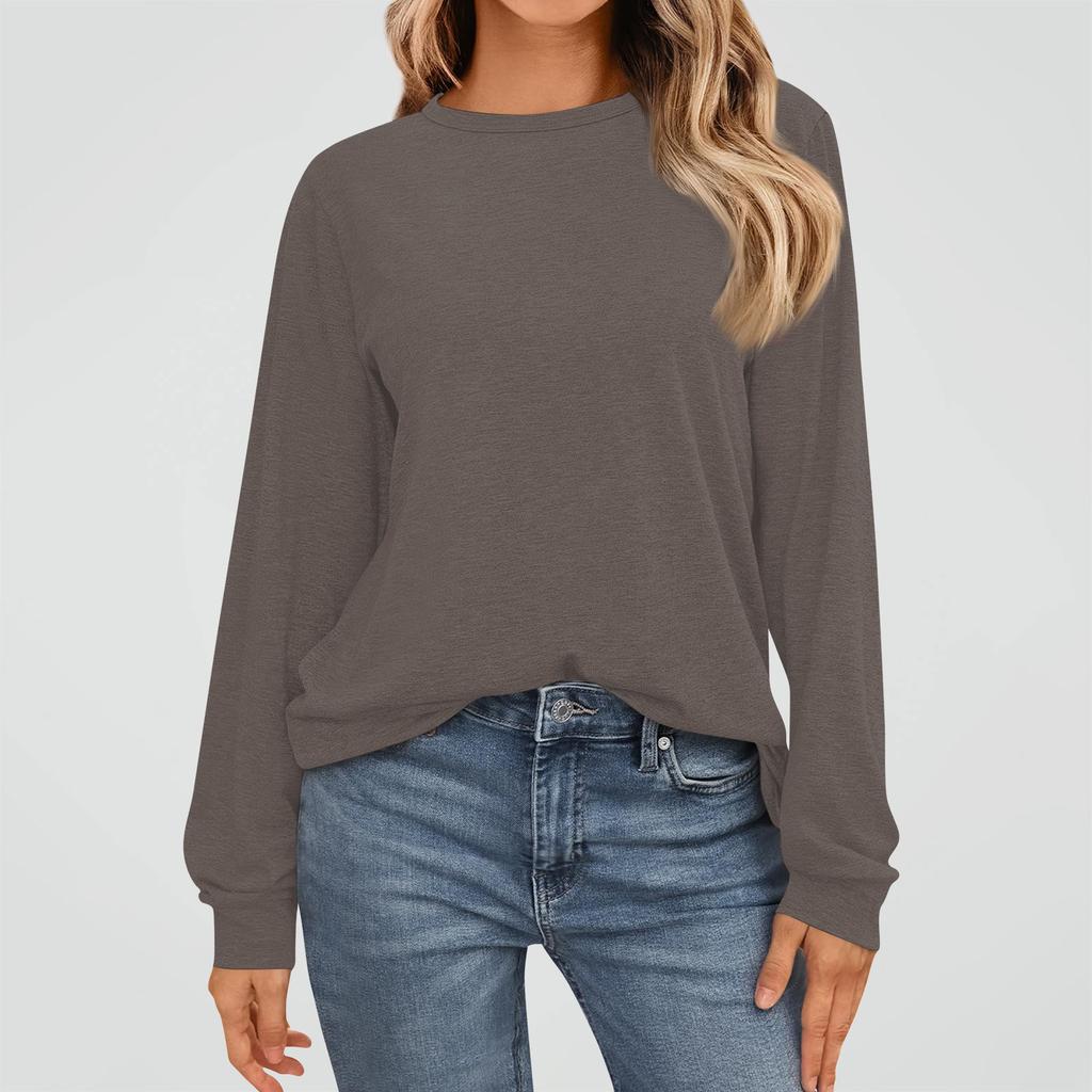 Women's Fashion Long Sleeve Shirts Loose Fitted Crewneck Basic Tops Casual Outfits