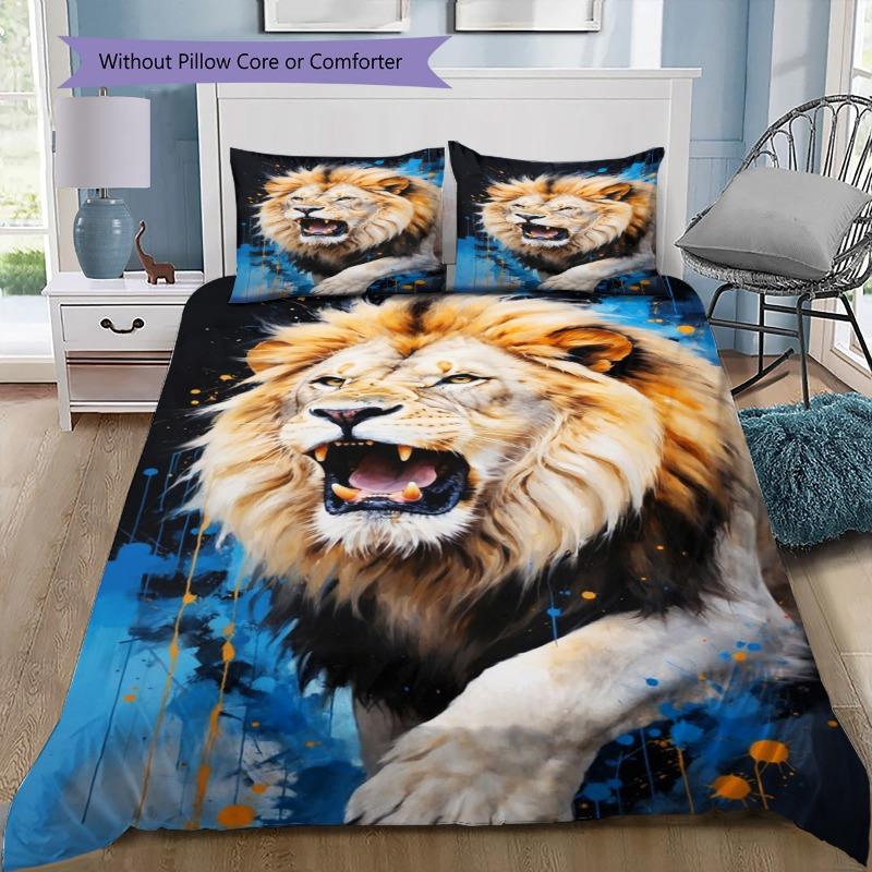 Scarred Lion 3PCS Bedding Set, Duvet Cover with Pillowcases, No Comforter, Black and White Lion Face Bed Linen