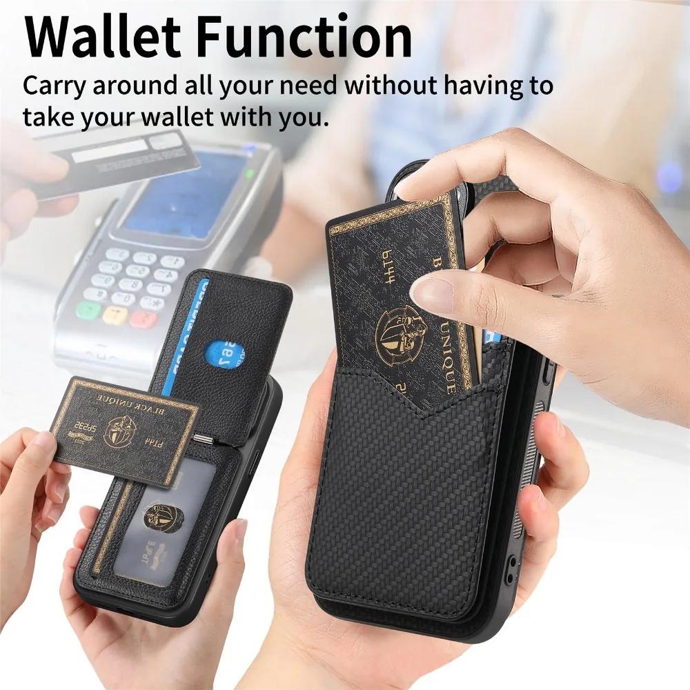 Carbon Fiber Wallet with Card Holder Phone Case for Samsung Galaxy S10 S20 S21 S22 Plus S23 S24 FE Note 20 Ultra Leather Cover