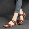 Simple Genuine Leather Flat Sandals Hook&Loop Solid Color Soft Sole Versatile Women Shoes