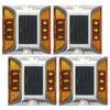Solar Road Stud Lights, Flashing Yellow LED, Rechargeable, Road Lighting, Garden, Waterproof, Recessed, Set of 4