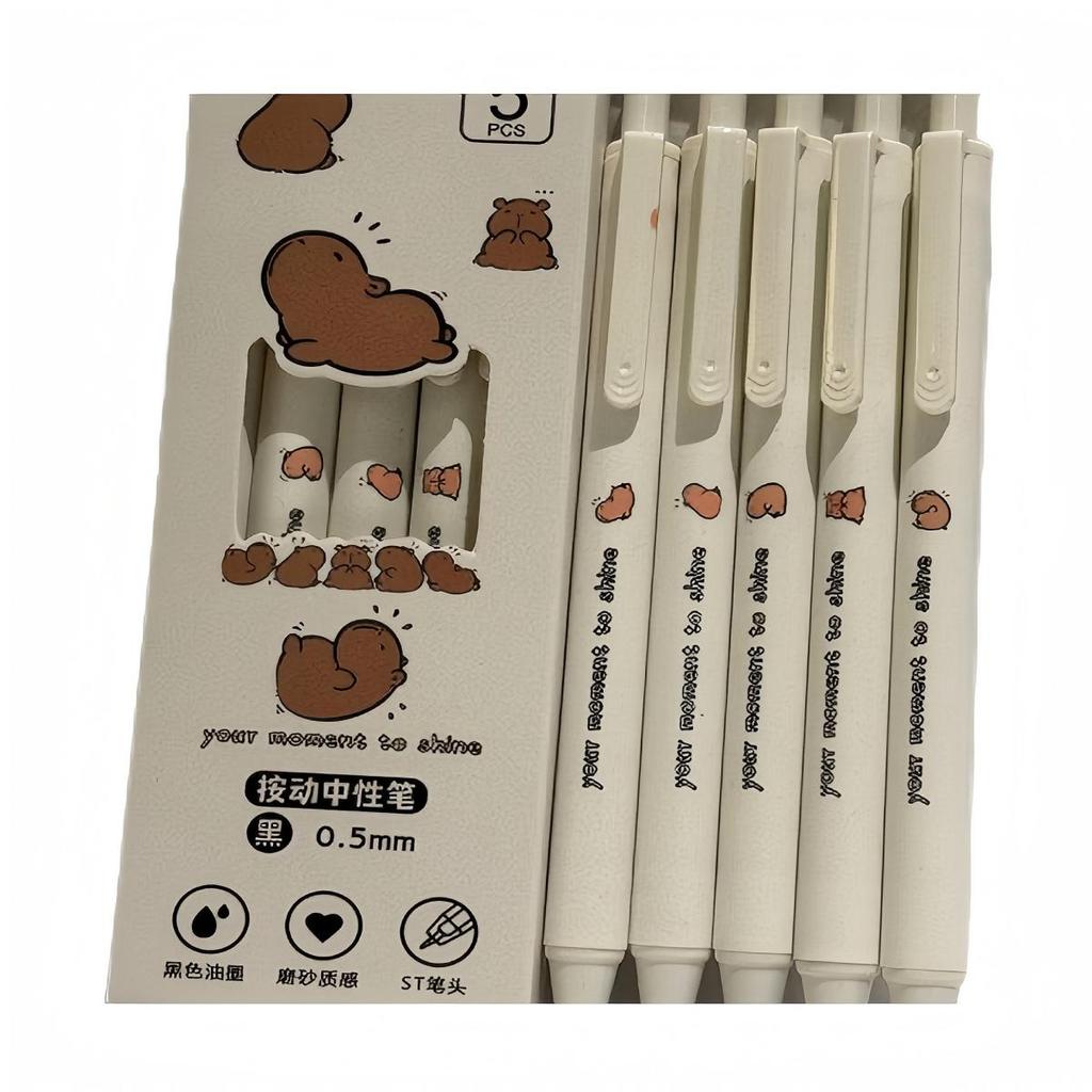 5 шт. кавайные гелевые ручки мультфильм капибара быстросохнущие ручки офисные принадлежности забавные ручки с нажатием плавно пишущие нейтральные ручки