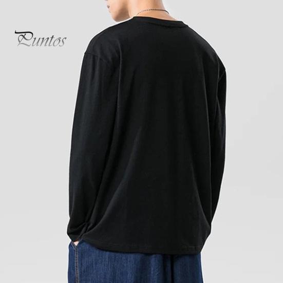 Мужская рубашка с круглым вырезом и длинным рукавом, мягкая дышащая футболка, однотонная, свободный крой, весна-лето, повседневные топы