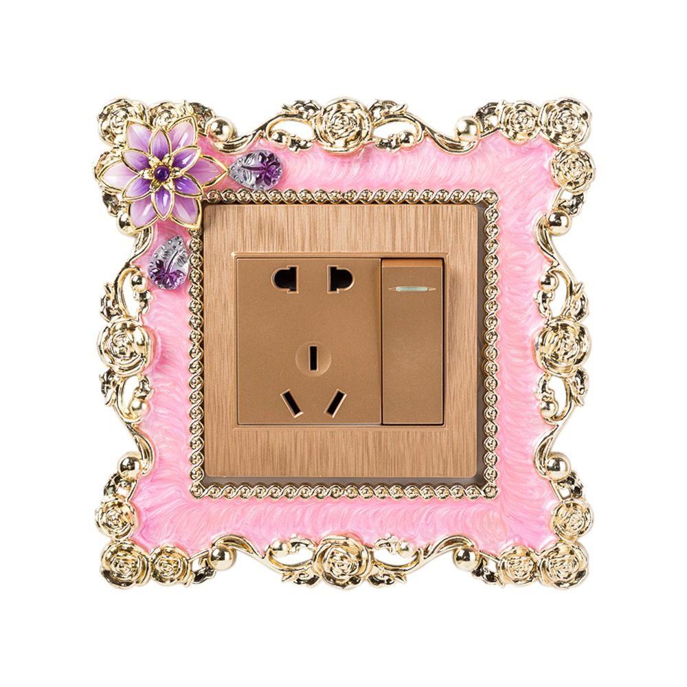 Стильная пластиковая розетка, объемная рамка, одинарный переключатель света, крышка, наклейка на стену с золотым краем, вилка, декор