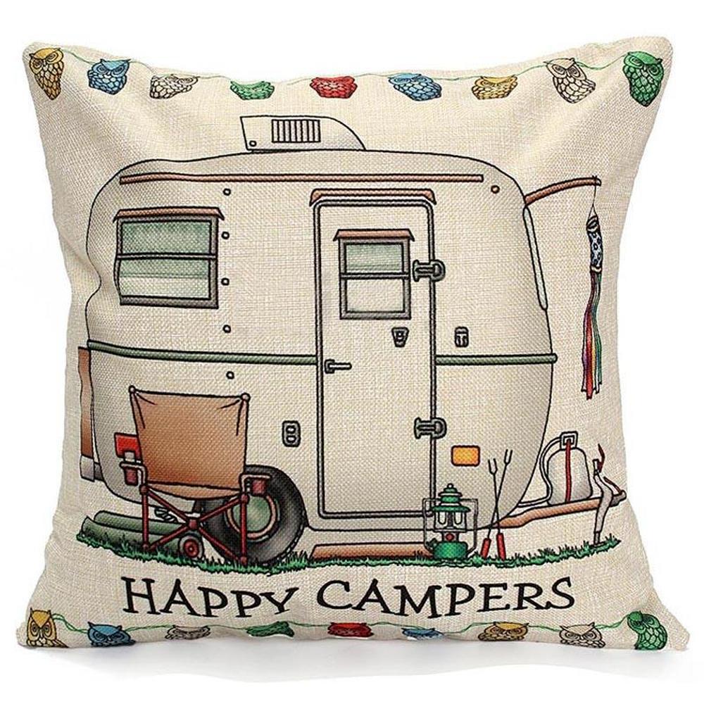 Happy Campers Cushion Covers Letter Pillow Case Camper Pillow Cover for Car