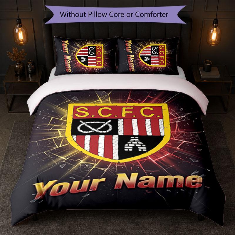 Stoke City FC Custom Name Text Bedding Set 1 Duvet Cover+2 Pillowcases Soccer Logo Personalized Gift For Special Occasion Bedroom Decor