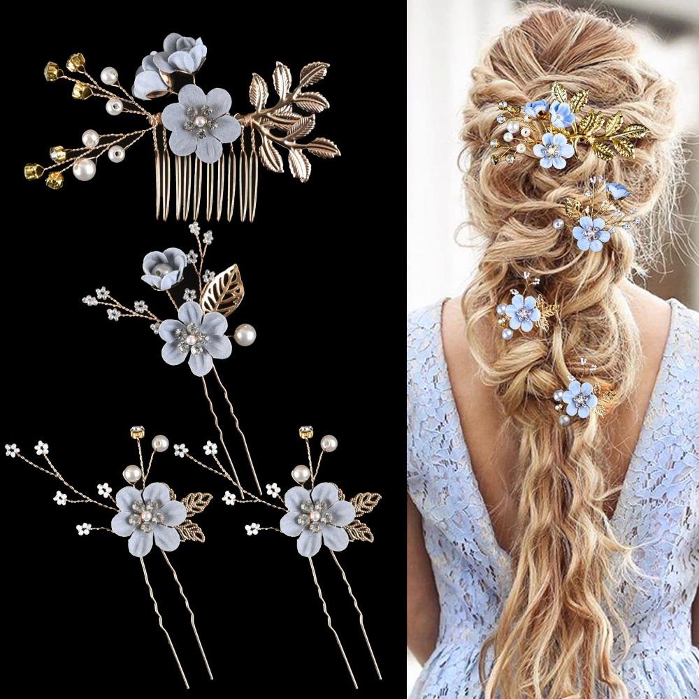 4Pcs/set Gold/Silver Flower Hair Comb Rhinestone Headpiece Luxury Bridesmaid Headwear  Prom Event