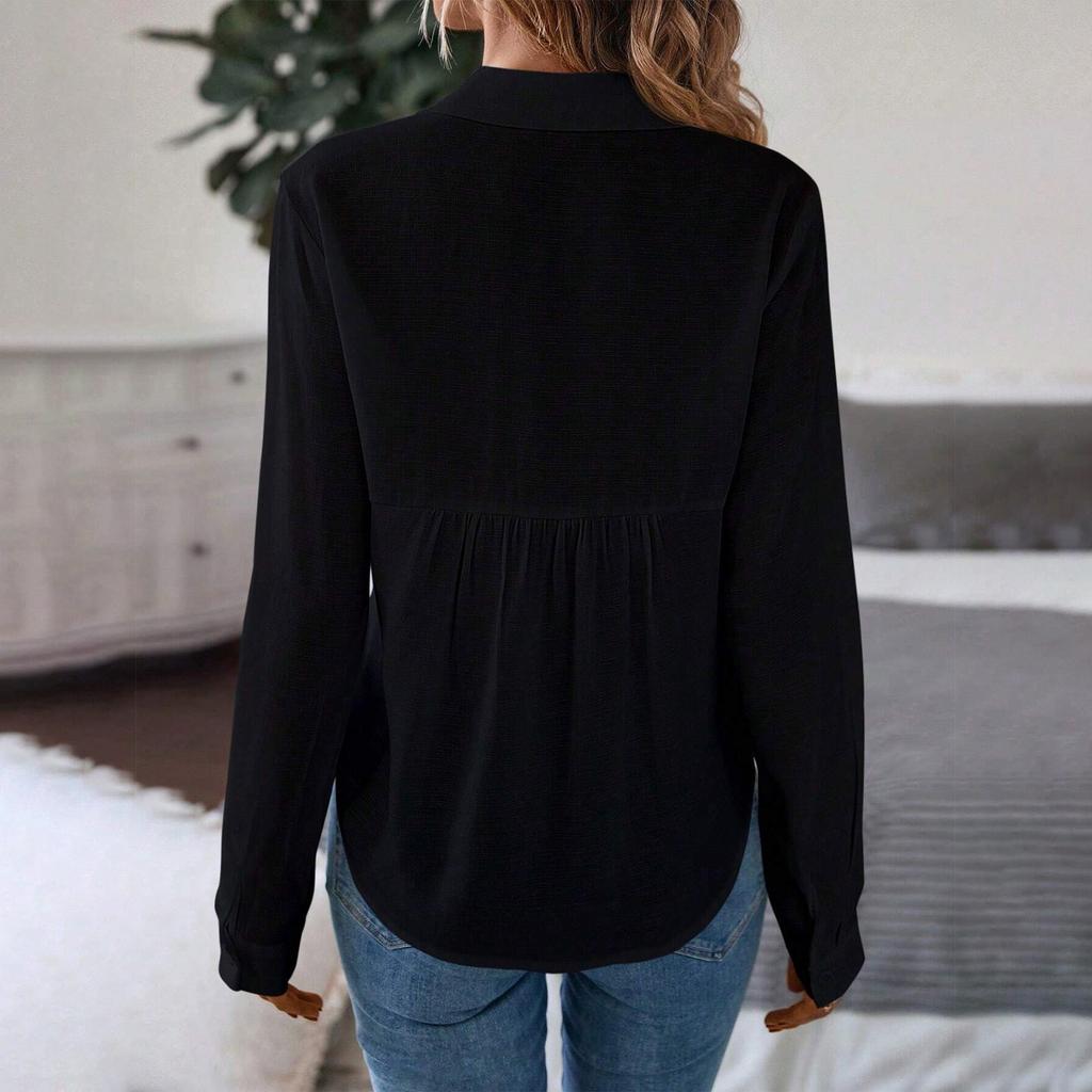 Женская весенняя рубашка на пуговицах с длинным рукавом и V-образным вырезом, рабочая рубашка, нарядная элегантная свободная рубашка, женский пуловер, рубашка с V-образным вырезом, нижняя рубашка