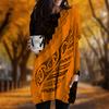 New In Autumn Totem Leaf Print Plus Size Dress Women O'neck Long Sleeves Casual Pocket Dresses