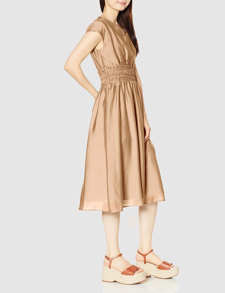 Mercury Duo Women's Beige Shirring Dress, Size F (Free Size), Made in Japan
