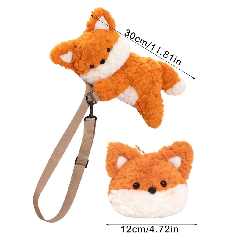 Плюшевая лиса Сумка через плечо Мягкая сумка через плечо Мультяшный рюкзак для девочек Милый животный Школьная сумка Кошелек для мелочи на зиму