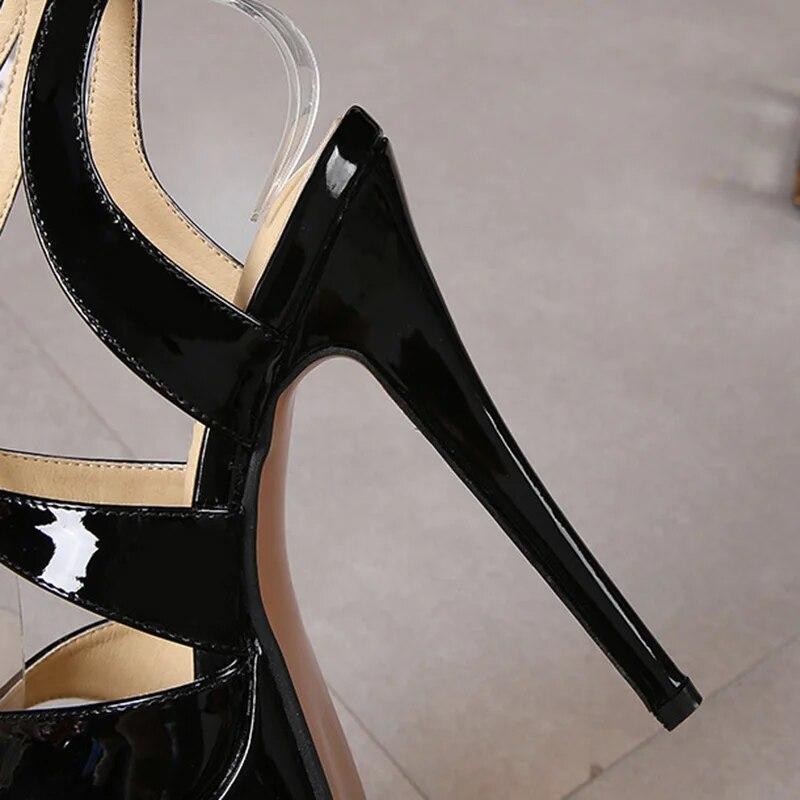 Женские туфли на шпильке с неглубоким глянцевым перекрестным ремешком, пикантная мода, каблук 14 см, платформа 4 см, WZ