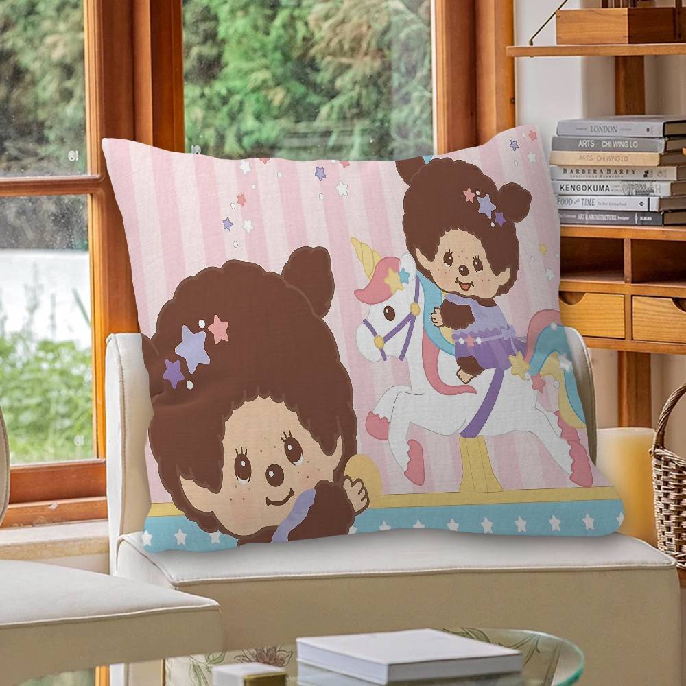 Popular Logo M-Monchhichi Fashion Decorative Room Aesthetics Pillow Case Home Decor Bedroom Sofa Bed Couch Pillow Cover 45x45