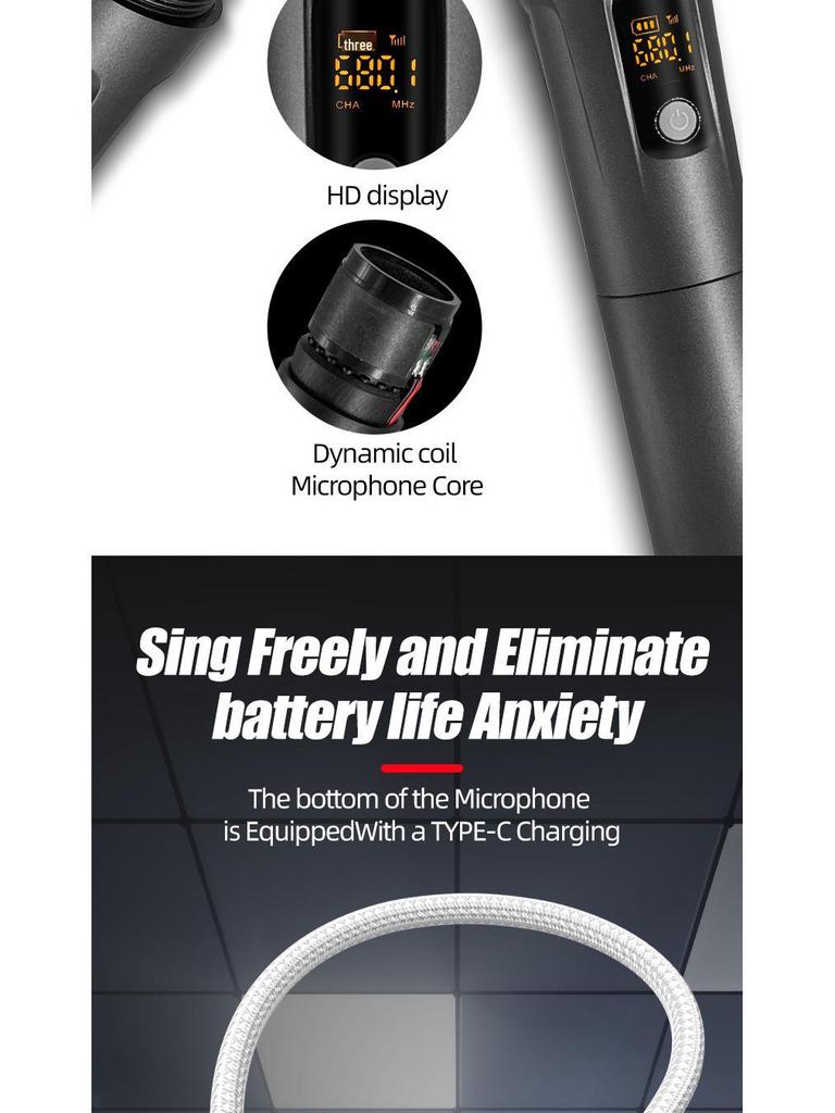 Rechargeable Dual Wireless Microphone Set for Stage, Home, KTV, Outdoor Events, and Conferences