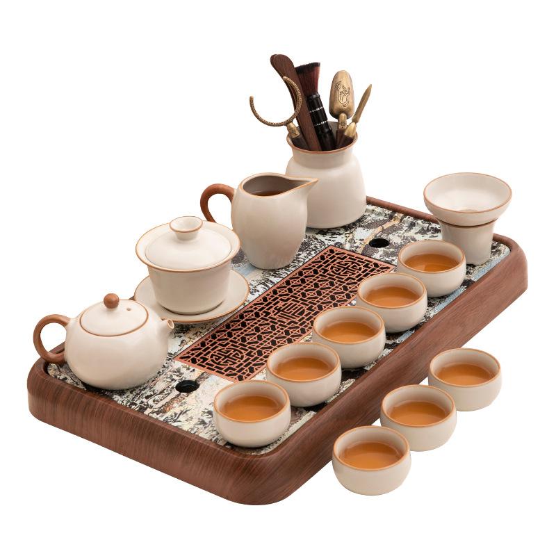 New Ru Kiln Kung Fu Tea Set Home Office Tea Room Special Ceramic Teapot Tea Cup Tea Tray