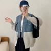 2025 Autumn New Jacket Women Sweaters Coat Patchwork Wadded Coat Cardigan Knitting Pockets Fake Two-Piece Sweater