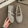 Fashion Summer Women's Flat Shoes Fashion Round Toe Rhinestone Mary Jane Ballet Breathable Elegant 2025 Comfortable Shoes Zapatos Mujer
