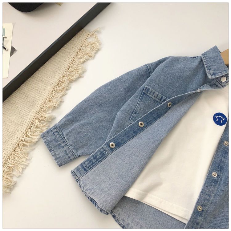 Fashion Boys Blue Denim Shirts Long Sleeved Turn Down Collar Loose Casual Shirt Spring Autumn Children Jean