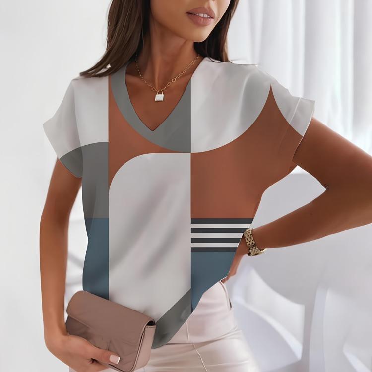 Женская повседневная свободная футболка с V-образным вырезом и коротким рукавом в стиле Харадзюку с принтом в мелкий горошек, пуловер, модная футболка для леди