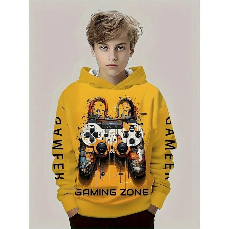 Autumn 3D Game Consoles & Astronaut Printed Hoodies Fashionable Casual Sports Long Sleeved Children's Boy Hooded Sweatshirts