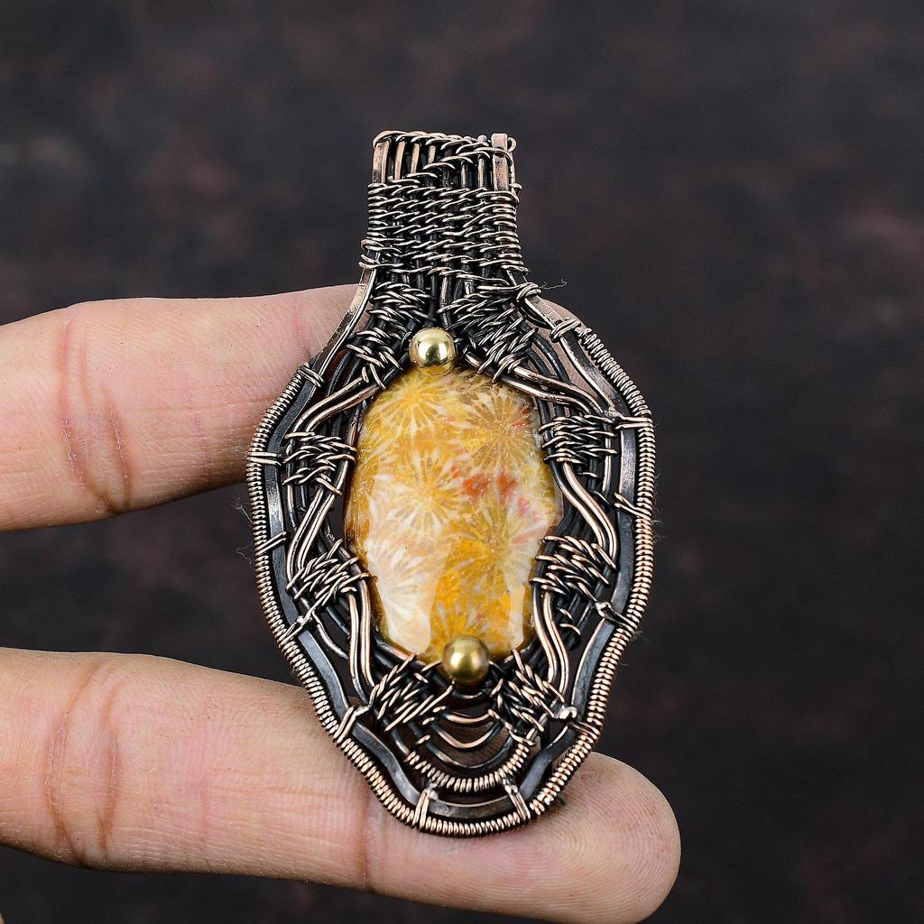 Fossil Coral Pendant Copper Wire Wrapped Pendant Gemstone Pendant Very Pretty Copper Jewelry Handmade Pendant Anniversary Gift Wire Jewelry
