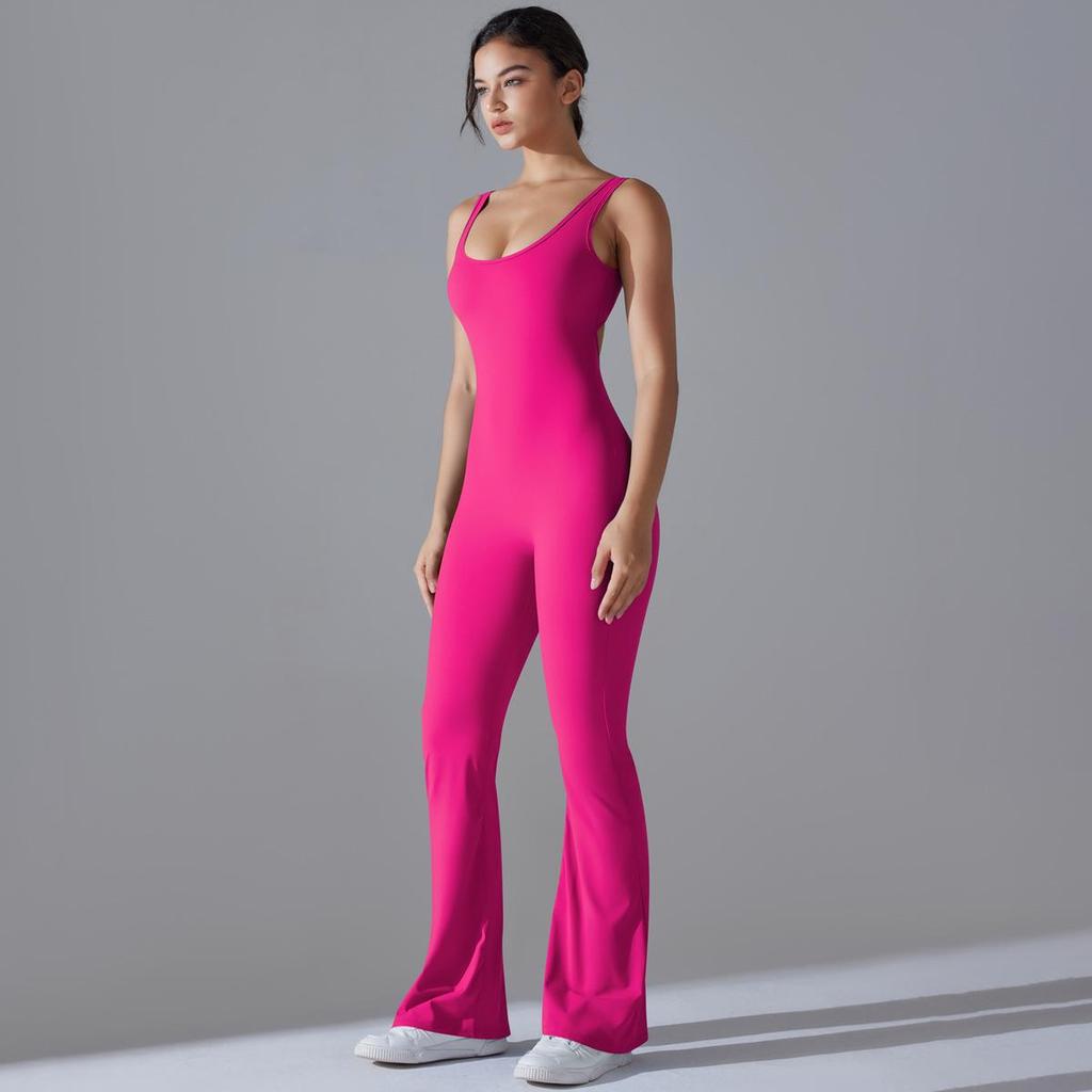 Однотонный спортивный комбинезон облегающего кроя с широкими штанинами для йоги и бега