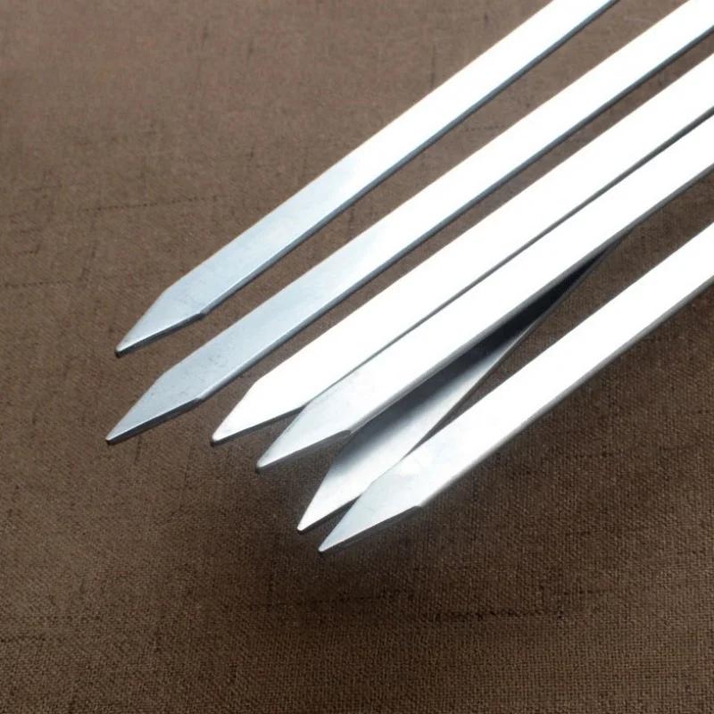 Шпажки для шашлыка 55 см плоские шампуры для барбекю из нержавеющей стали с деревянной ручкой многоразовые шампуры для барбекю плоские палочки ряд кебабница