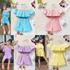 Girls' Casual Suit Summer Children's Fashion One-shoulder Short-sleeved Top + Shorts Two-piece Set