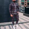 Autumn Men's Casual Plaid Sport Suit: Zip-Up Jacket & Long Pants Two-Piece Set