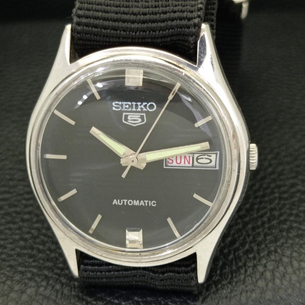 Seiko 5 АВТОМАТИЧЕСКИЕ 6309A ВИНТАЖНЫЕ ЯПОНСКИЕ МУЖСКИЕ ЧАСЫ С ЧЕРНЫМ ЦИФЕРБЛАТОМ a701614-5 R206c-a701614