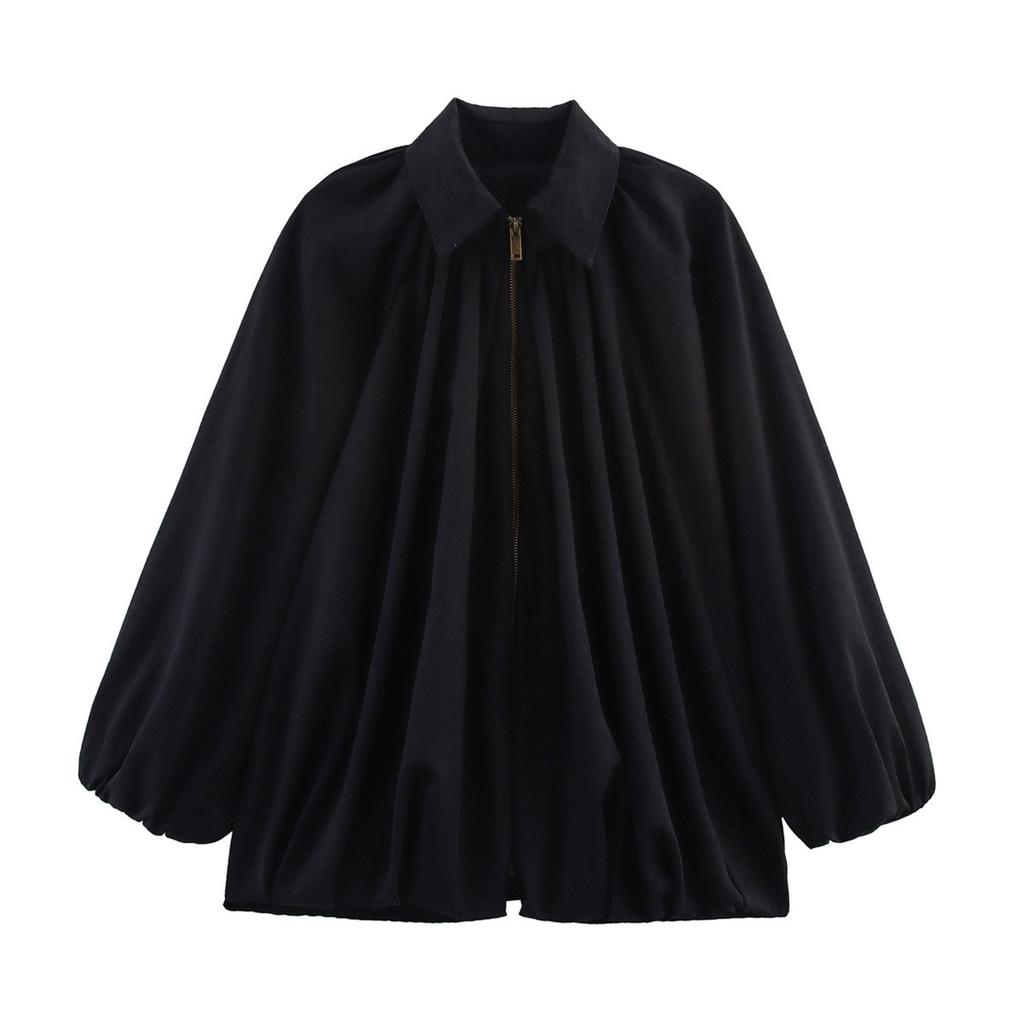 Women's Jacket Oversized Streetwear Casual Sleeve Lapel Collar Zip Front Pleated Shirts