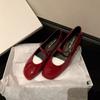 Mary Jane Shoes for Women 2025 Fashion Casual Patent Leather Single Shoes Soft Comfortable Red Ballet Shoes Zapatos De Mujer