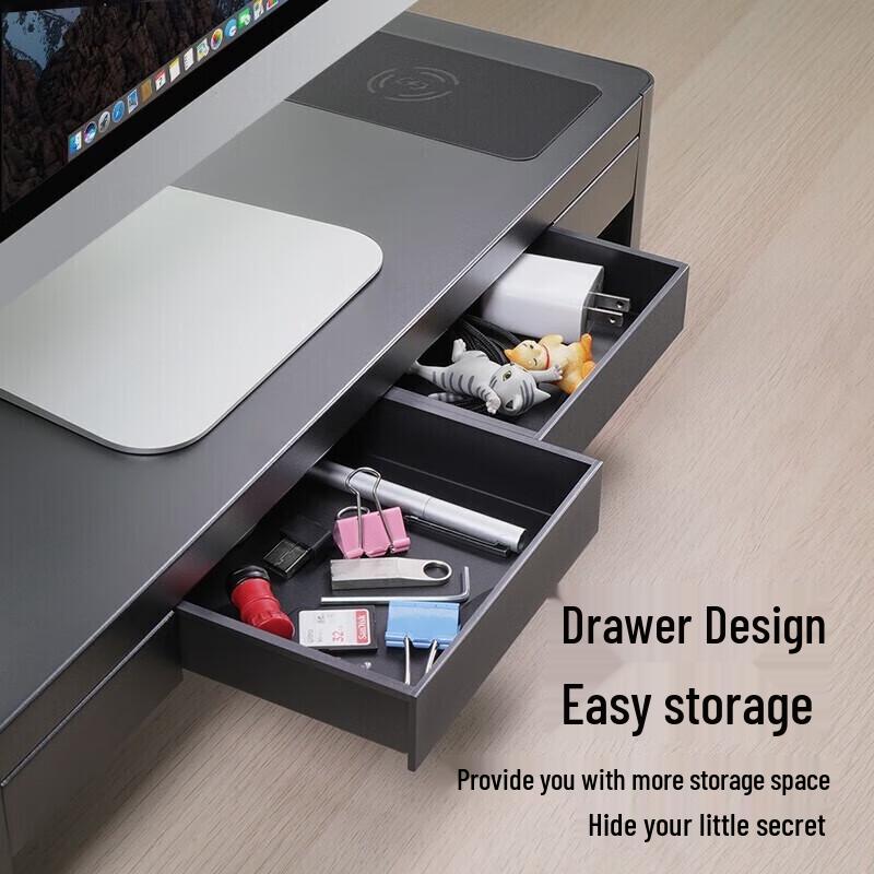 Monitor Riser Stand with USB Hub and Storage Drawer