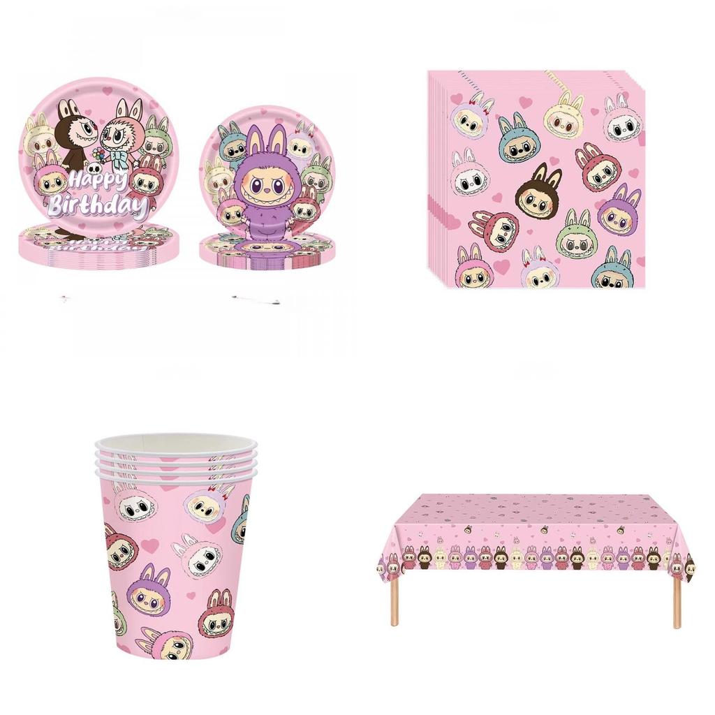 Набор для украшения вечеринки Лабубу с красочными баннерами для празднования детского дня рождения