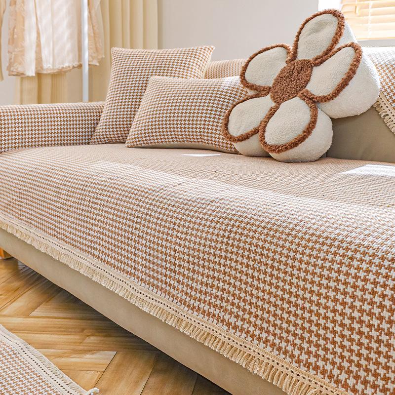 Новый Чехол для дивана из хлопка и льна Thousand Bird Grid, угловой диван, комбинированная мебель, противоскользящая подушка с полным покрытием, полотенце для дивана
