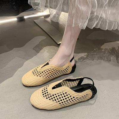 2025 Новые дышащие тканые сандалии-баотоу на плоской подошве, женские летние ретро с круглым носком и мягкой подошвой