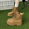 Autumn and Winter New Women's Round Toe Lace-up Shoes and Boots for Women Comfortable Solid Color Women's Boots Zapatos